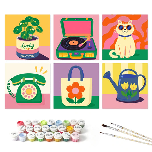Paint by Numbers – 6 Mini Paintings | Retro Home Favorites (Square)