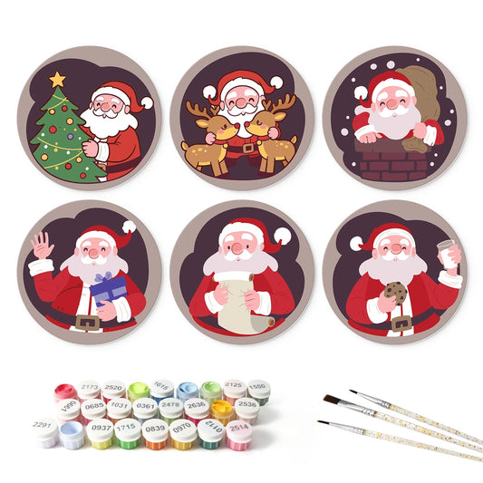 Paint by Numbers – 6 Mini Paintings | Santa's Busy Night (Round)