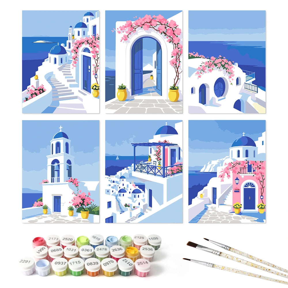 
Paint by Numbers – 6 Mini Paintings | Santorini Blue and White