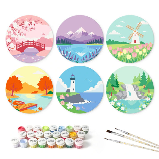 Paint by Numbers – 6 Mini Paintings | Scenic World Rounds (Round)