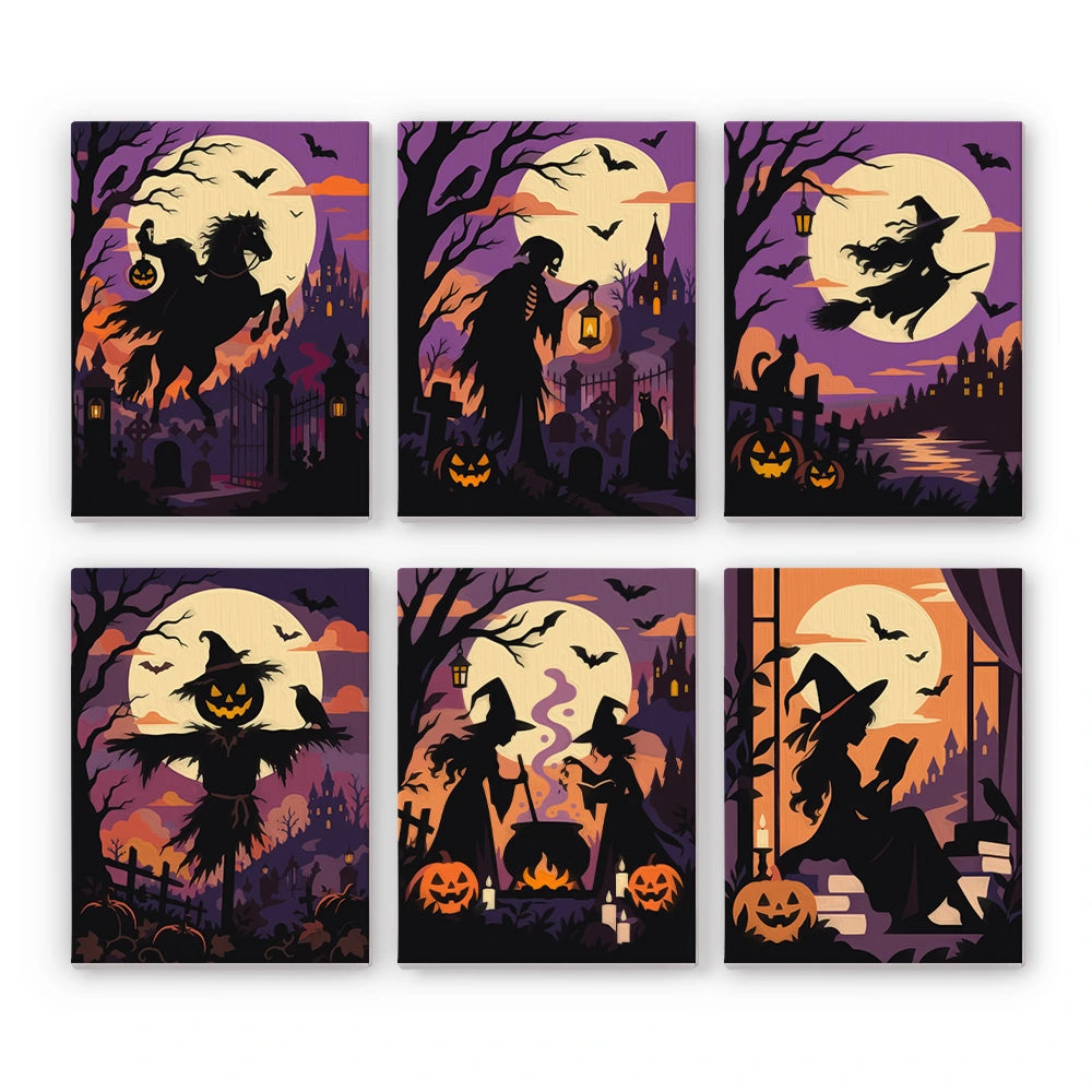 Paint by Numbers – 6 Mini Paintings | Silhouettes Under the Full Moon Set