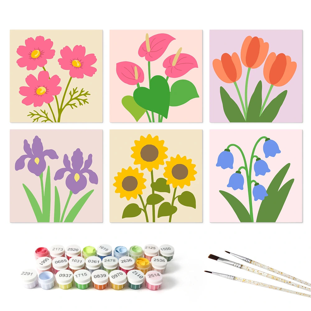 
Paint by Numbers – 6 Mini Paintings | Simple Garden Blooms (Square)