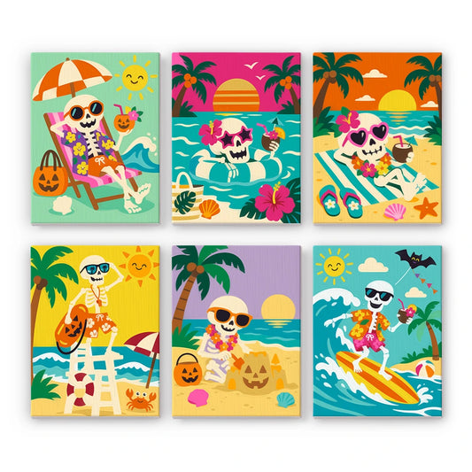 Paint by Numbers – 6 Mini Paintings | Skeletons on Summer Vacation Set