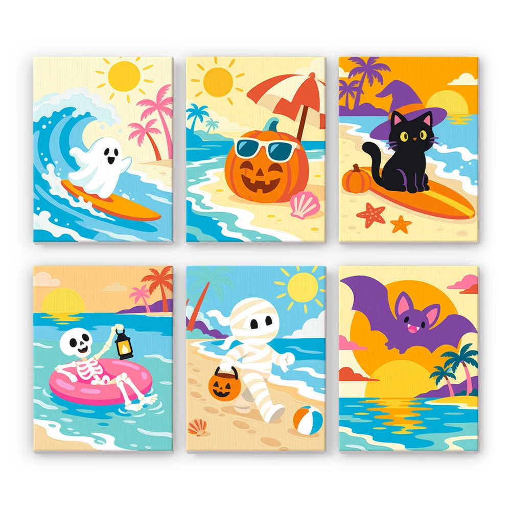 Paint by Numbers – 6 Mini Paintings | Spooky Summer Beach Days Set