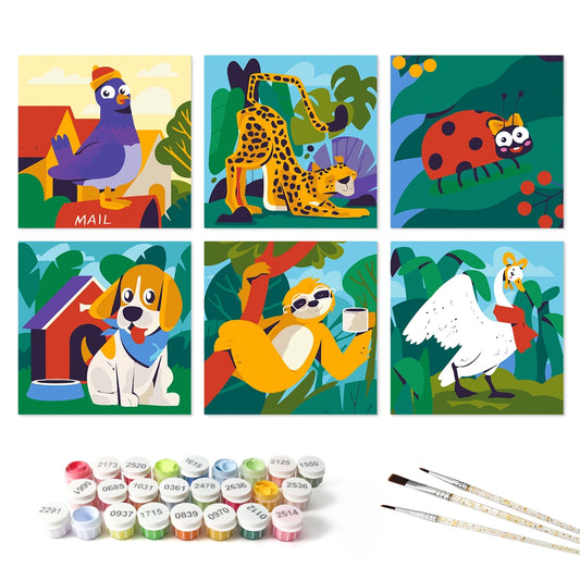 Paint by Numbers – 6 Mini Paintings | Storybook Animal Squares (Square)