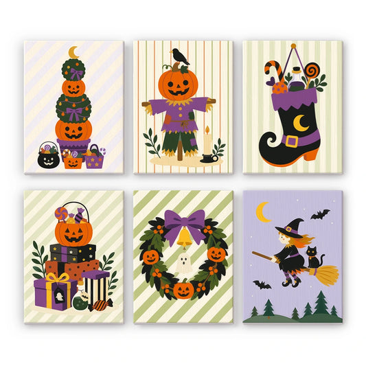 Paint by Numbers – 6 Mini Paintings | Striped Halloween Decorations Set