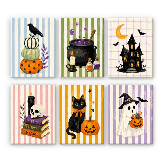 Paint by Numbers – 6 Mini Paintings | Striped Witchy Halloween Set