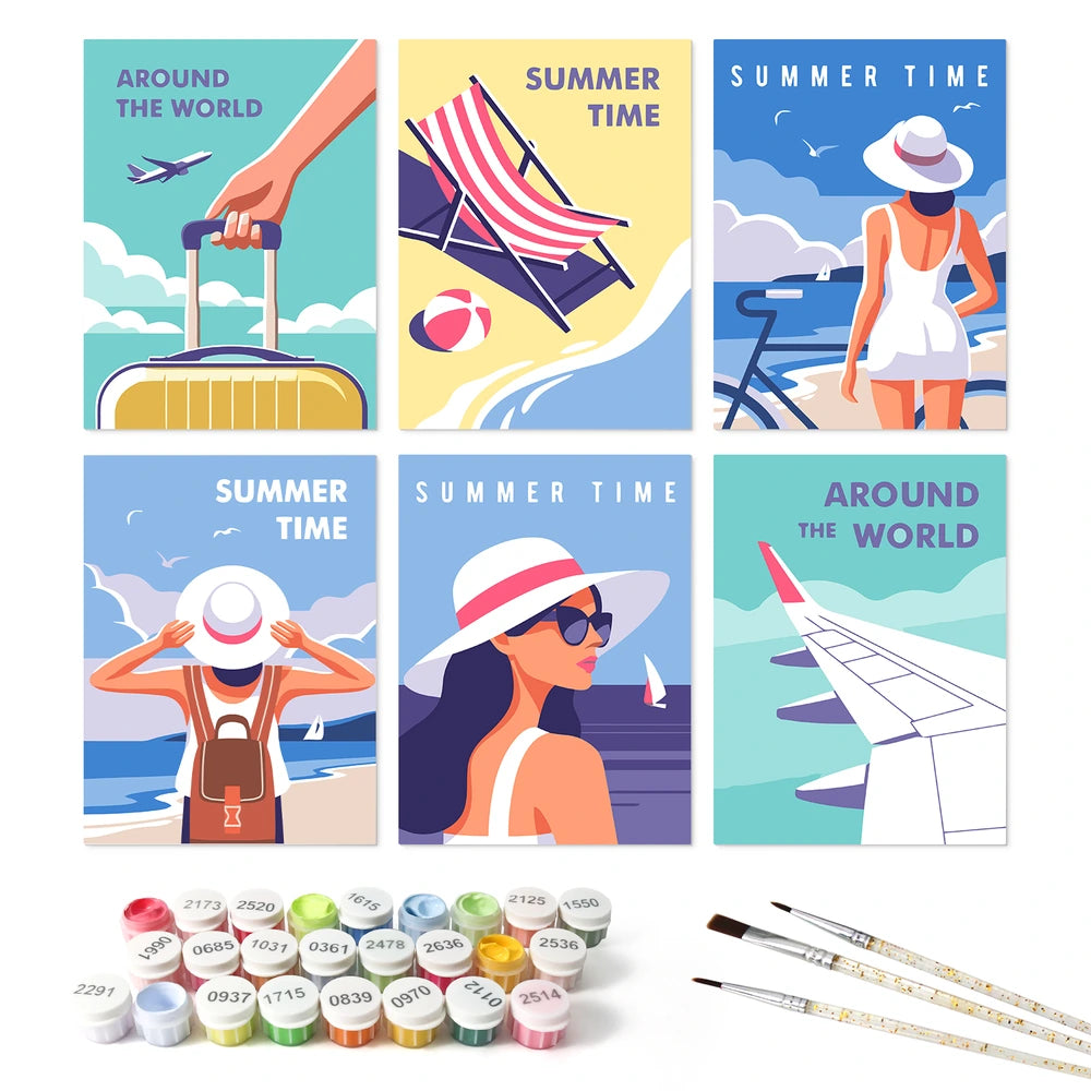 
Paint by Numbers – 6 Mini Paintings | Summer Time Travel Posters