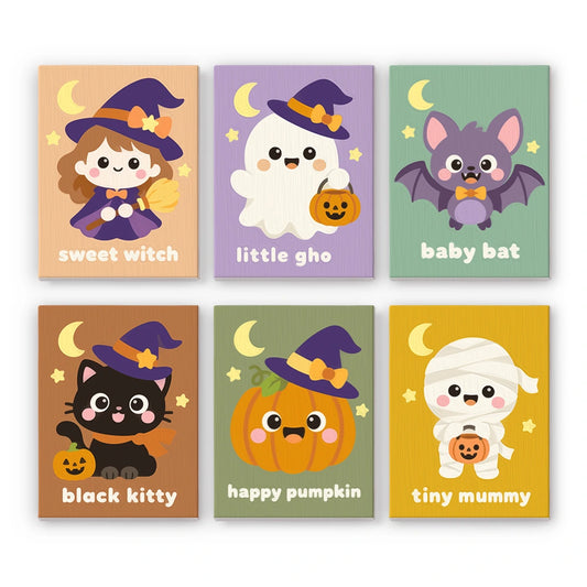 Paint by Numbers – 6 Mini Paintings | Sweet Witch and Baby Bat Set