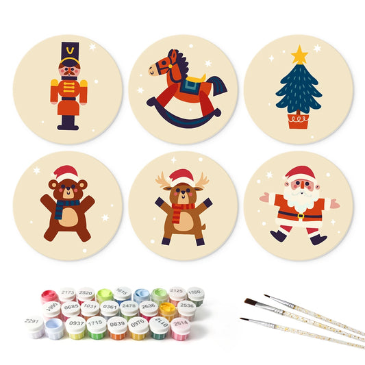 Paint by Numbers – 6 Mini Paintings | Toyland Christmas Rounds (Round)