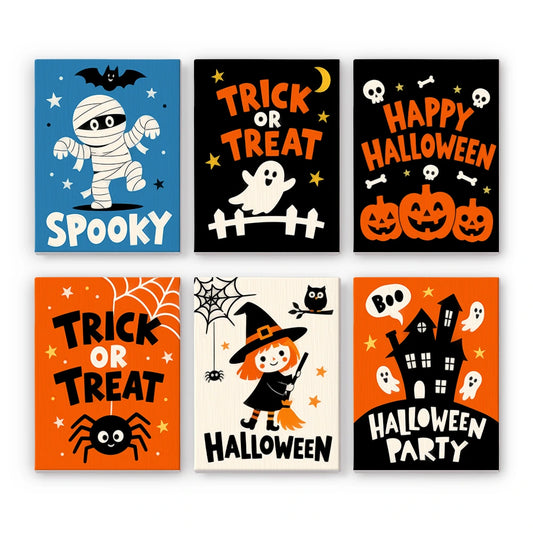 Paint by Numbers – 6 Mini Paintings | Trick or Treat Party Posters Set