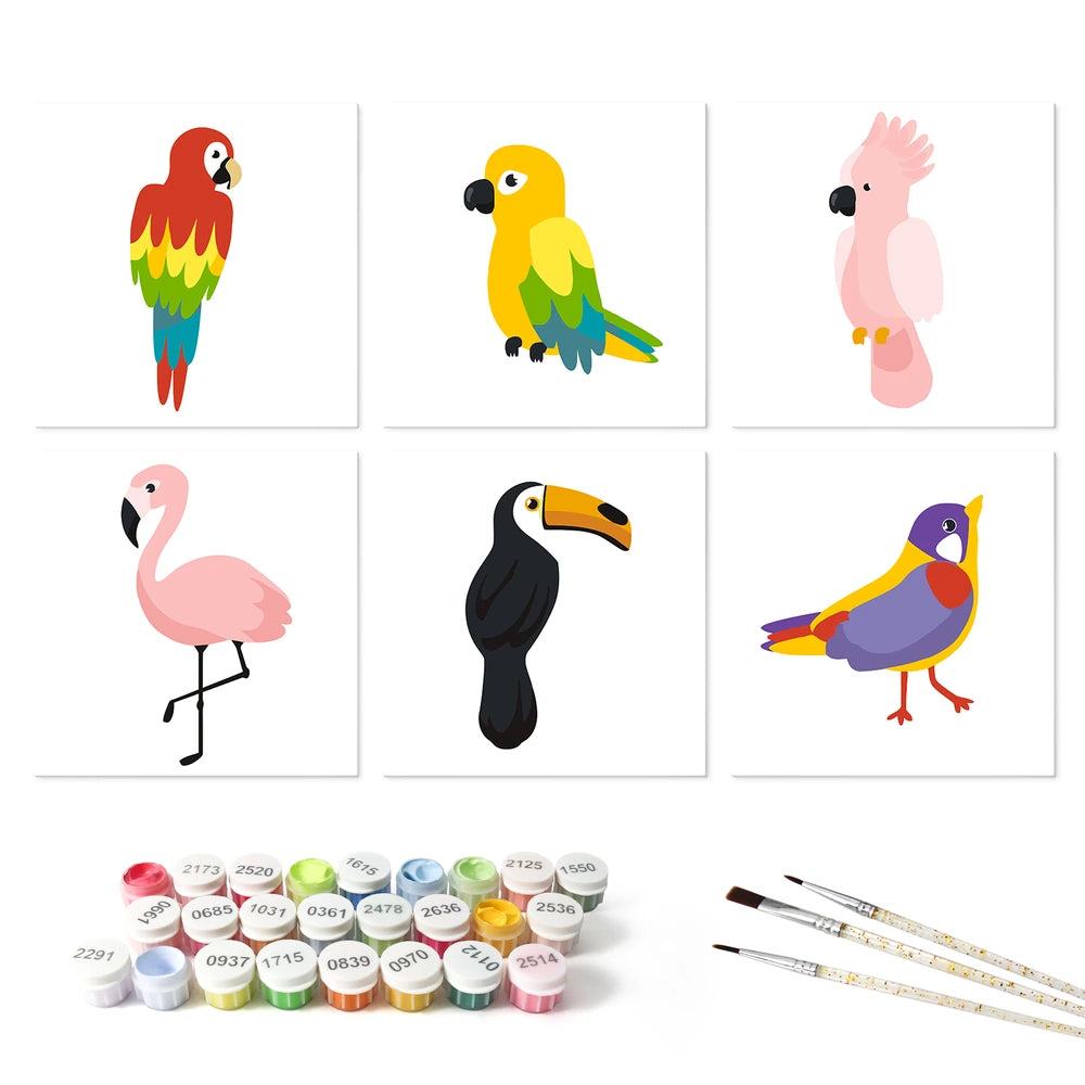 
Paint by Numbers – 6 Mini Paintings | Tropical Bird Squares (Square)