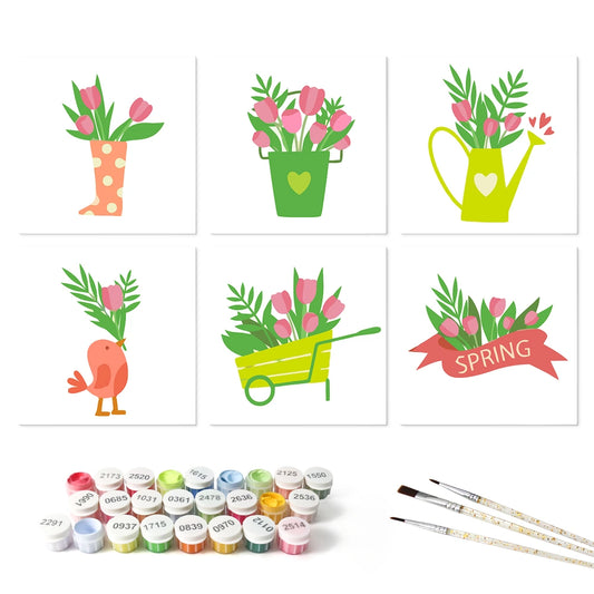 Paint by Numbers – 6 Mini Paintings | Tulip Spring Greetings (Square)