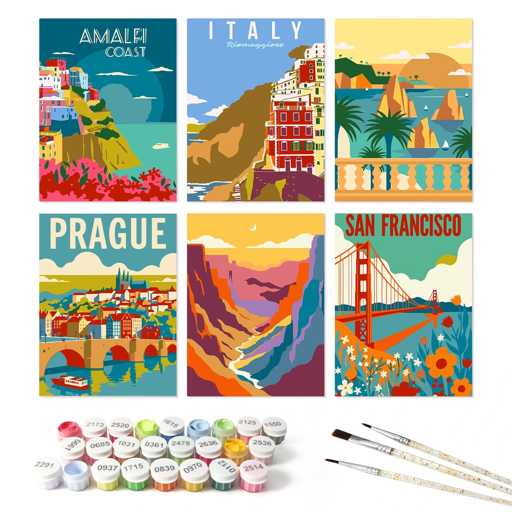 
Paint by Numbers – 6 Mini Paintings | Vintage City Travel Posters