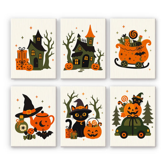 Paint by Numbers – 6 Mini Paintings | Vintage Halloween Village Set