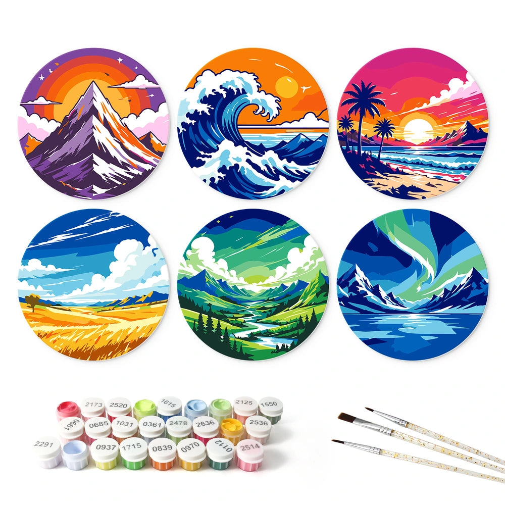 Paint by Numbers – 6 Mini Paintings | Vivid Nature Rounds (Round)