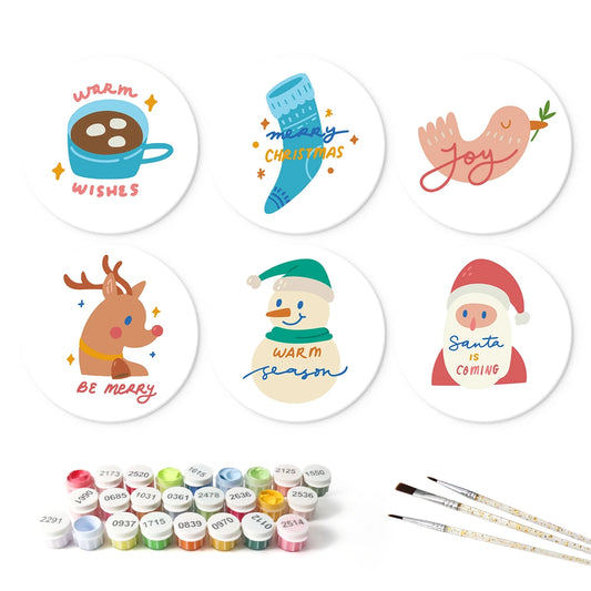 Paint by Numbers – 6 Mini Paintings | Warm Wishes Doodles (Round)