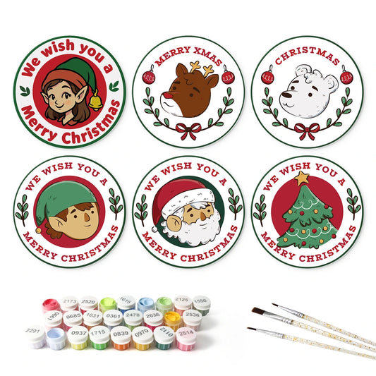 Paint by Numbers – 6 Mini Paintings | We Wish You Stamps (Round)
