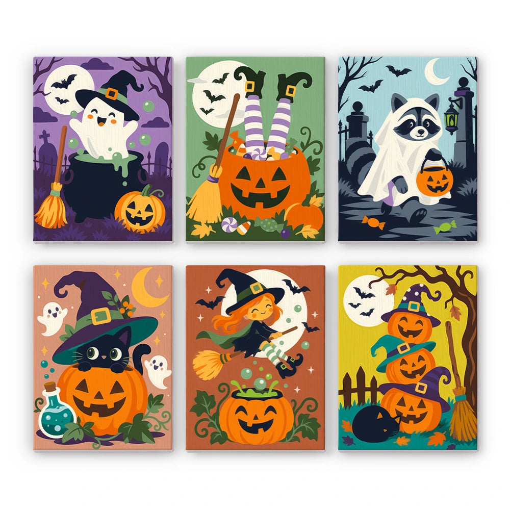 
Paint by Numbers – 6 Mini Paintings | Witch Hats and Mischief Set
