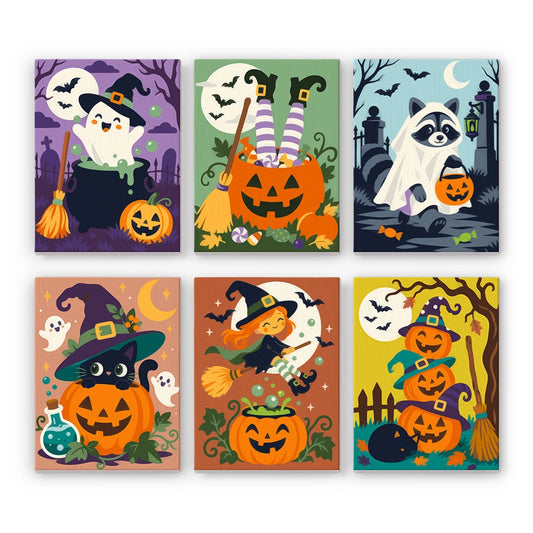 Paint by Numbers – 6 Mini Paintings | Witch Hats and Mischief Set