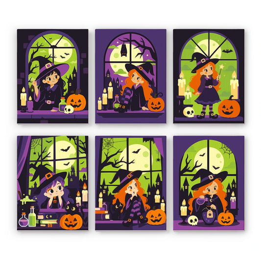 Paint by Numbers – 6 Mini Paintings | Witches at the Window Set