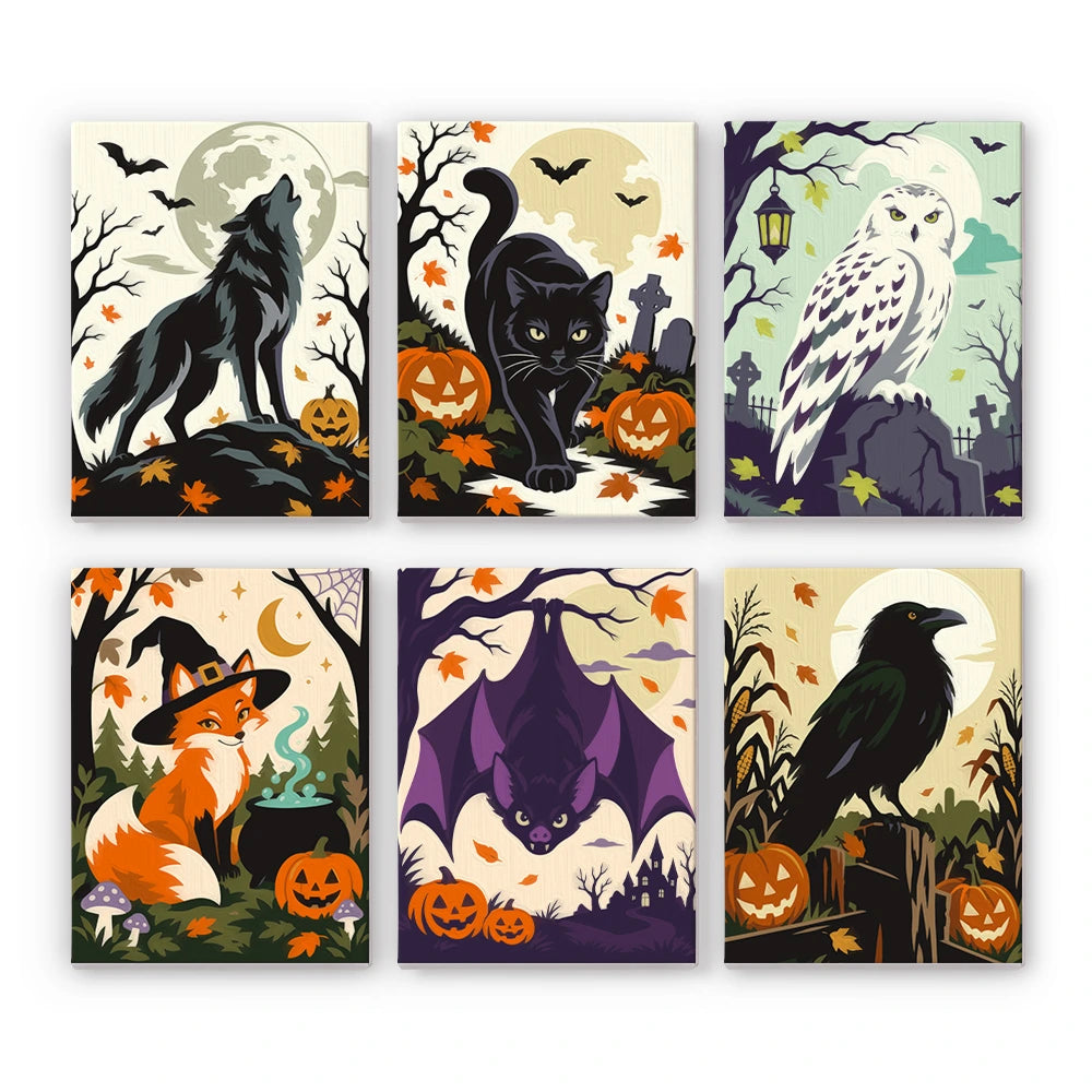 Paint by Numbers – 6 Mini Paintings | Woodland Creatures of the Night Set