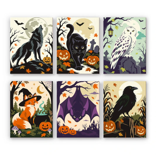 Paint by Numbers – 6 Mini Paintings | Woodland Creatures of the Night Set