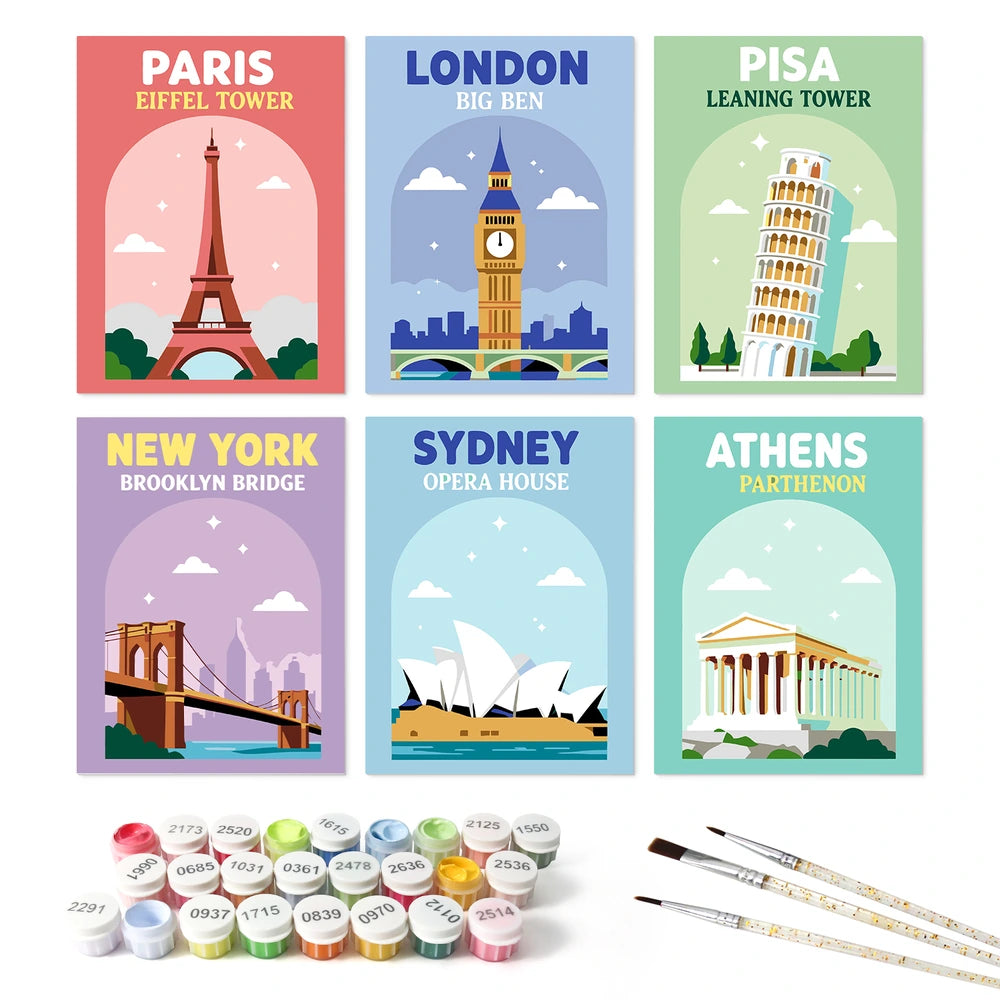 Paint by Numbers – 6 Mini Paintings | World Landmark Travel Posters