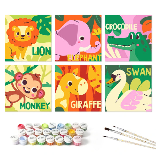 Paint by Numbers – 6 Mini Paintings | Zoo Alphabet Cards (Square)