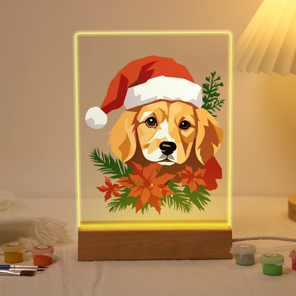 
Paint by Numbers - Christmas Light | Golden Retriever in a Santa Hat