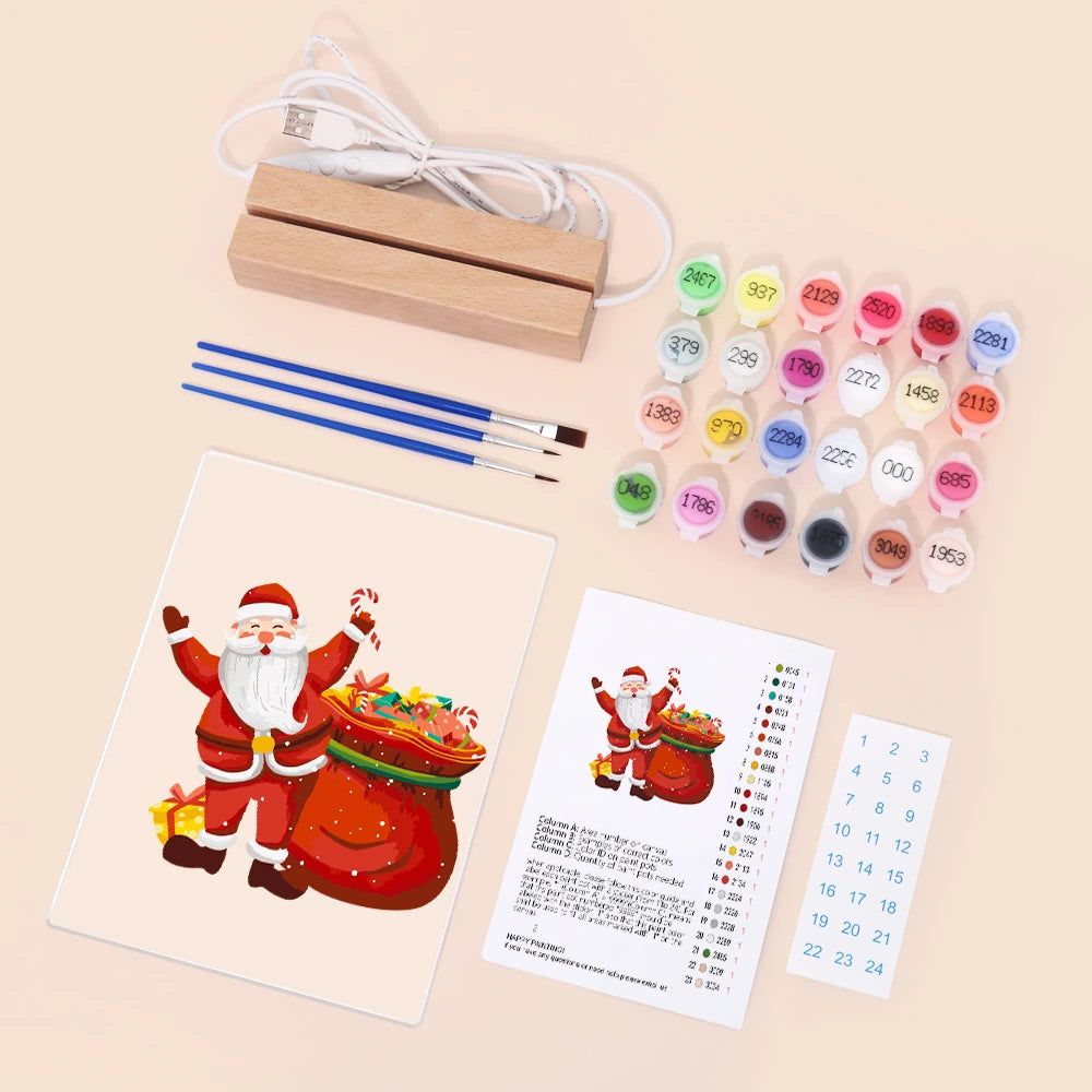 
Paint by Numbers - Christmas Light | Santa Waving with His Sack
