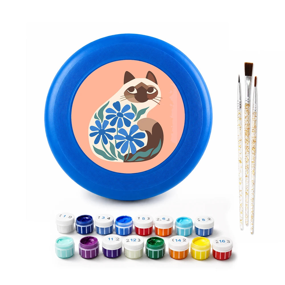 Paint by Numbers - Frisbee | Siamese Cat with Blue Flowers