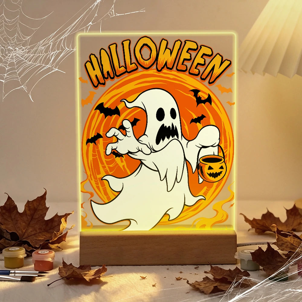 
Paint by Numbers - Halloween Light | Ghost with Candy Bucket