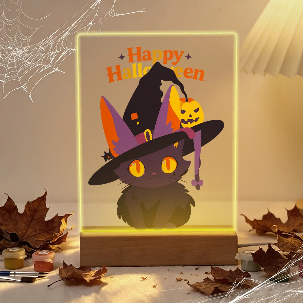 Paint by Numbers - Halloween Light | Witch Cat in a Big Hat