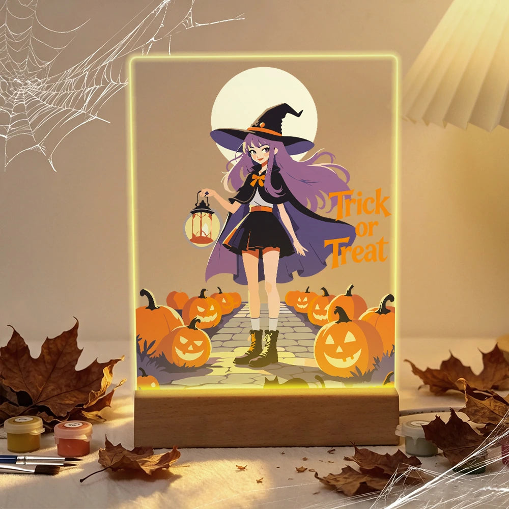 Paint by Numbers - Halloween Light | Witch with Lantern at Full Moon