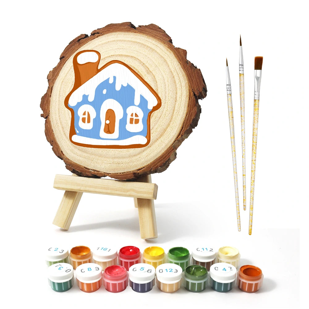 
Paint by Numbers - Wood Slice | Blue Gingerbread House
