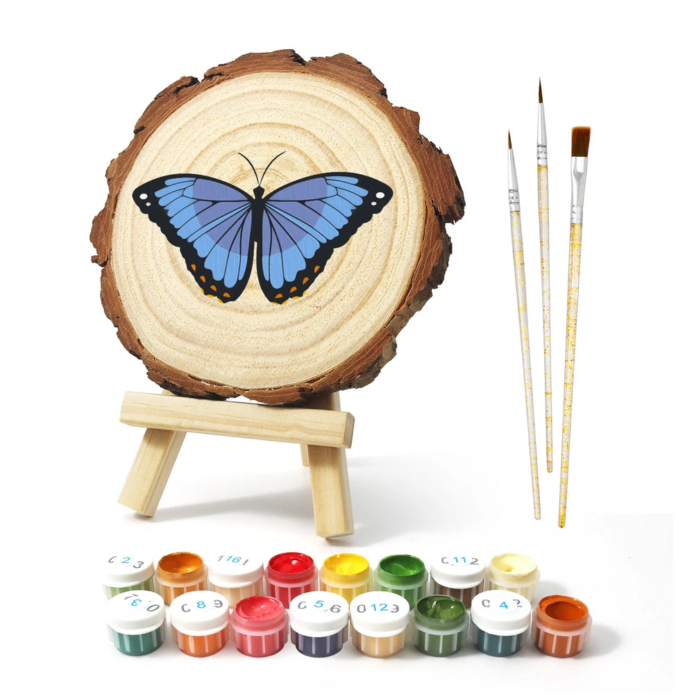 
Paint by Numbers - Wood Slice | Blue Morpho Butterfly