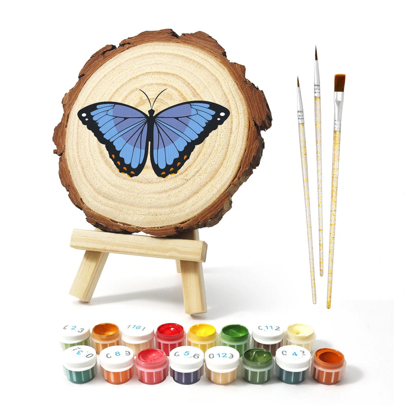 Paint by Numbers - Wood Slice | Blue Morpho Butterfly