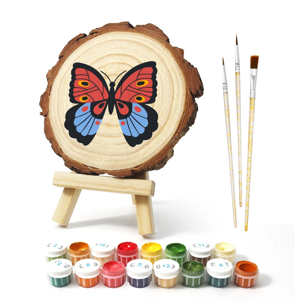 
Paint by Numbers - Wood Slice | Crimson Patch Butterfly