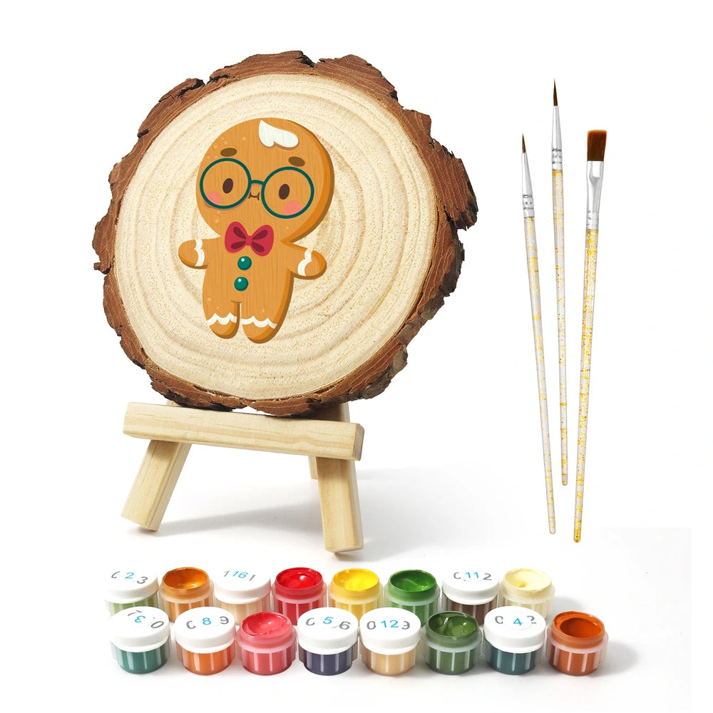 Paint by Numbers - Wood Slice | Gingerbread Man with Glasses