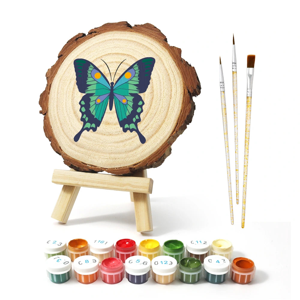 
Paint by Numbers - Wood Slice | Green Swallowtail Butterfly