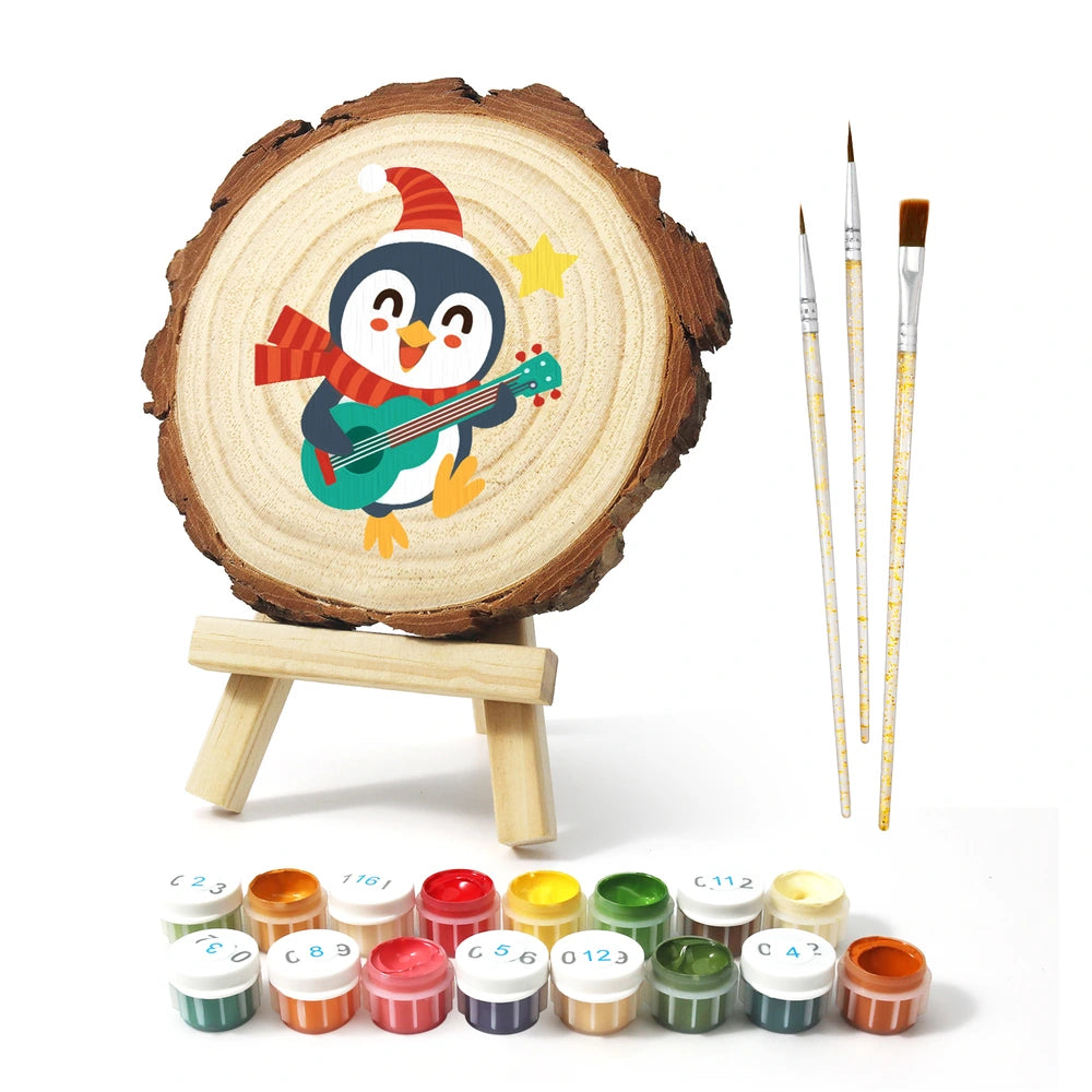 
Paint by Numbers - Wood Slice | Penguin with a Guitar