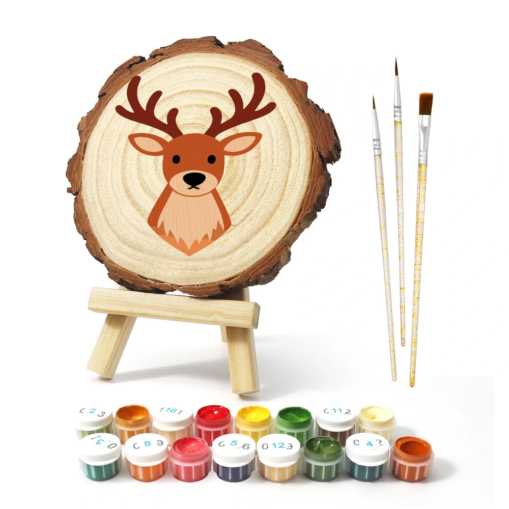 Paint by Numbers - Wood Slice | Reindeer Face