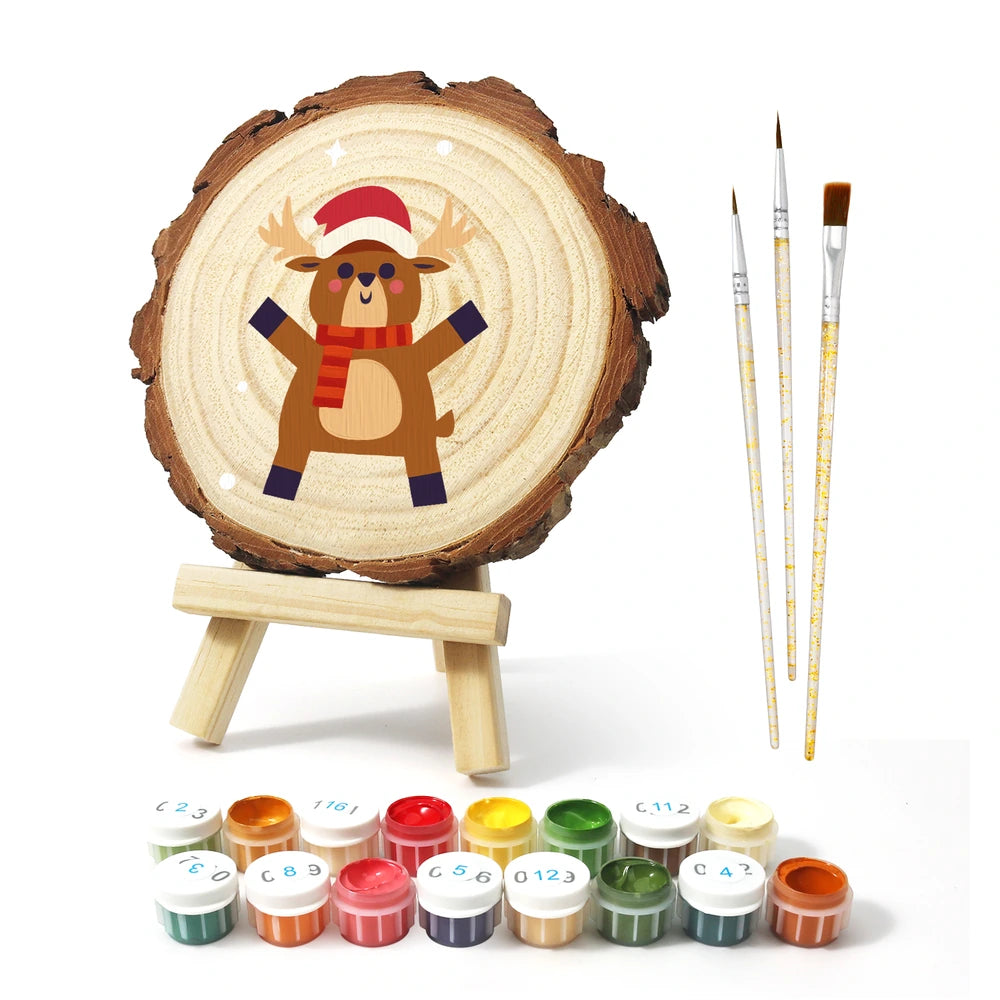 Paint by Numbers - Wood Slice | Reindeer in a Scarf
