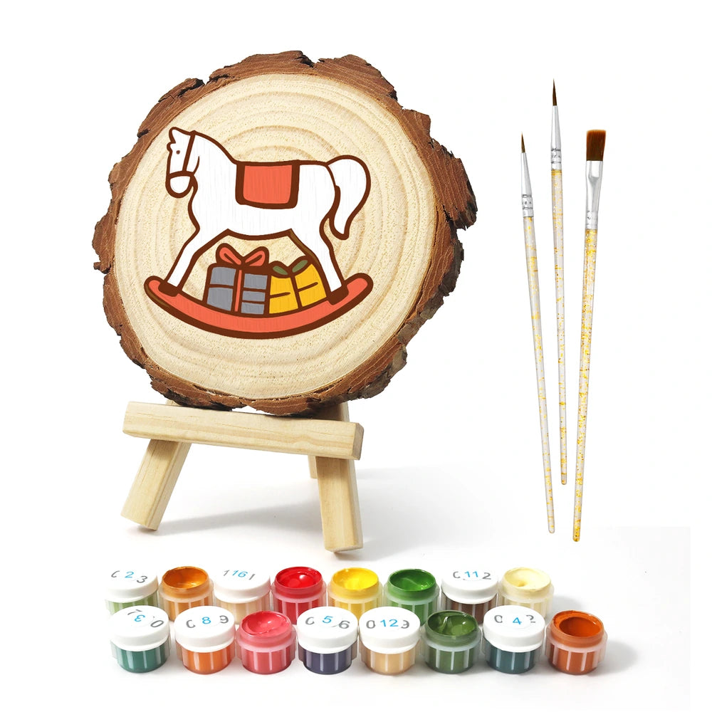 
Paint by Numbers - Wood Slice | Rocking Horse with a Gift