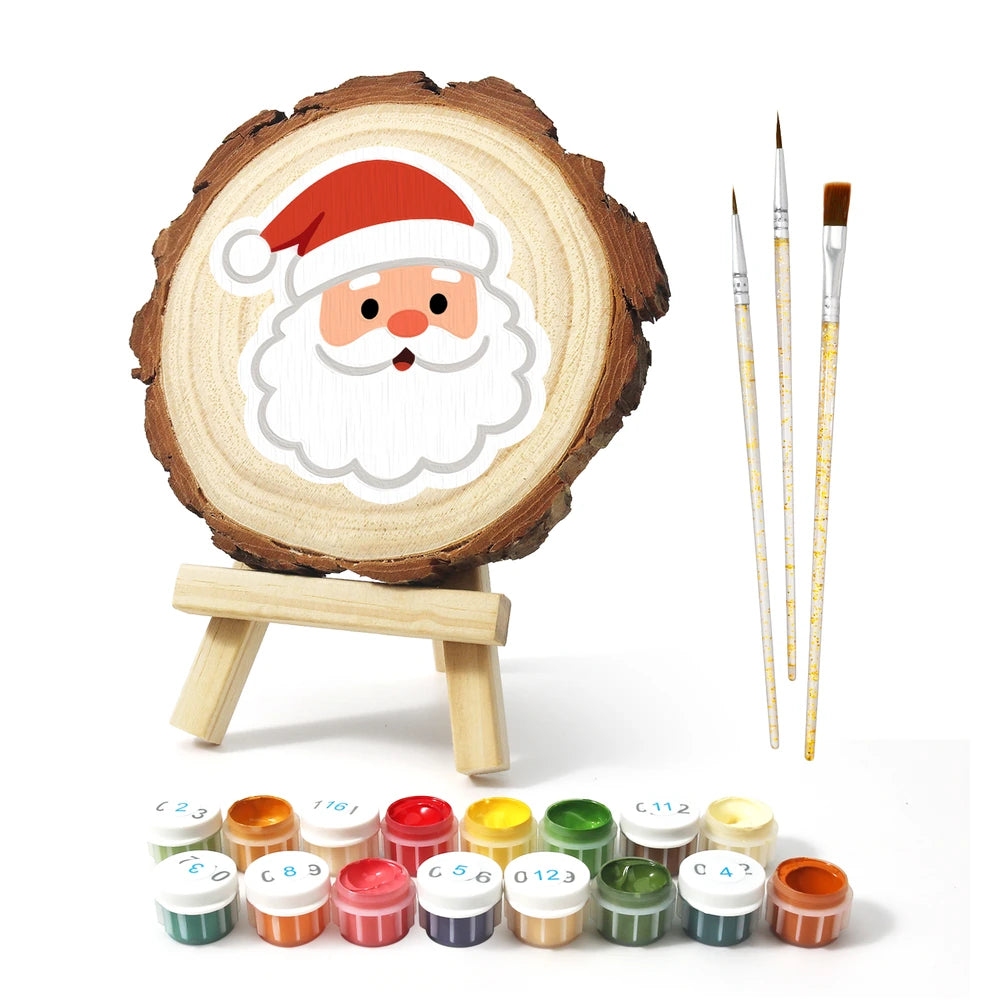 Paint by Numbers - Wood Slice | Santa Face in a Red Hat