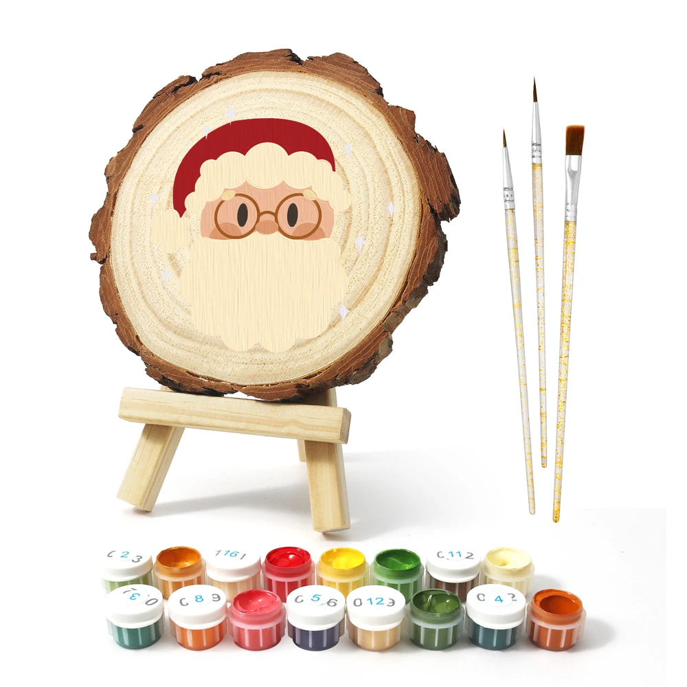 
Paint by Numbers - Wood Slice | Santa with Round Glasses