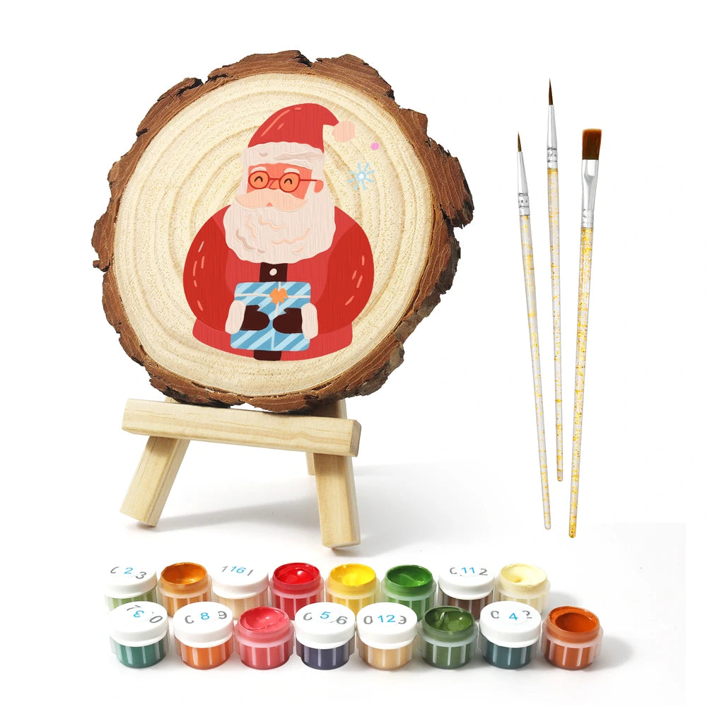 Paint by Numbers - Wood Slice | Santa with a Blue Gift