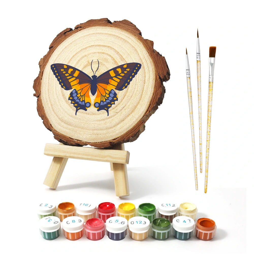 
Paint by Numbers - Wood Slice | Yellow Swallowtail Butterfly