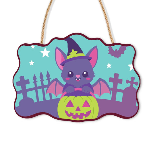 Paint by Numbers - Wooden Door Hanger | Bat in a Witch Hat with a Pumpkin